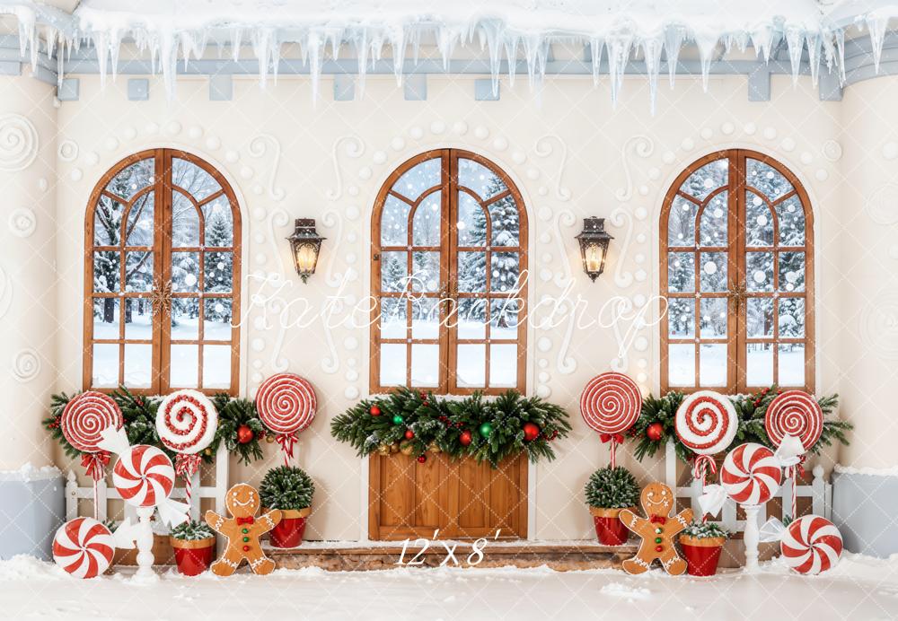 Kate Christmas Gingerbread Windows Candy Canes Backdrop Designed by Emetselch - Image 9