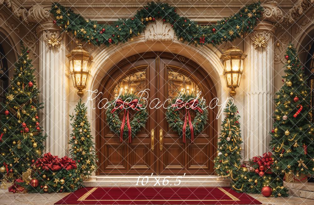 Kate Christmas Grand Trees Garland Fleece Backdrop Designed by Emetselch - Image 2