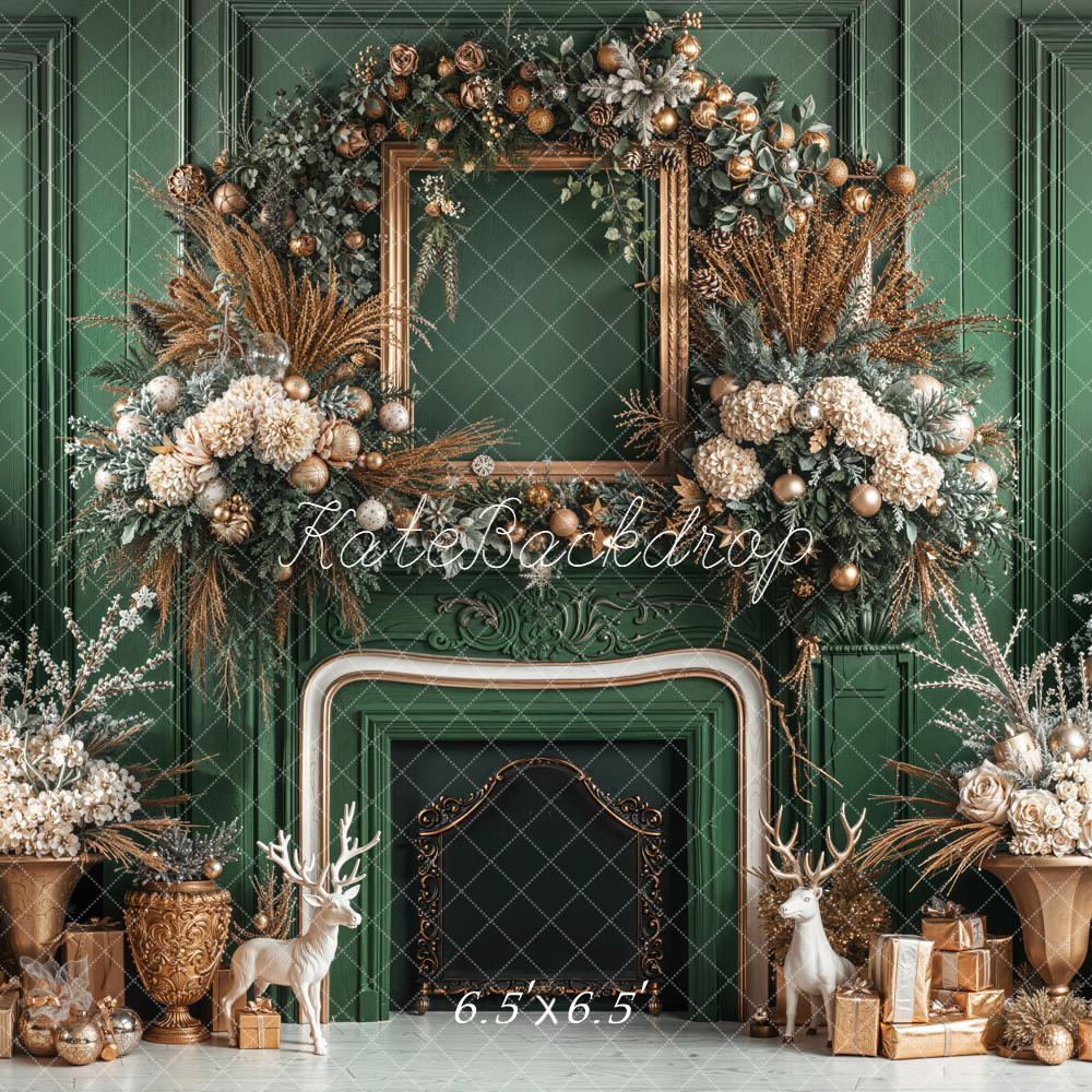 Kate Christmas Green Fireplace Decorations Backdrop Designed by Emetselch - Image 2