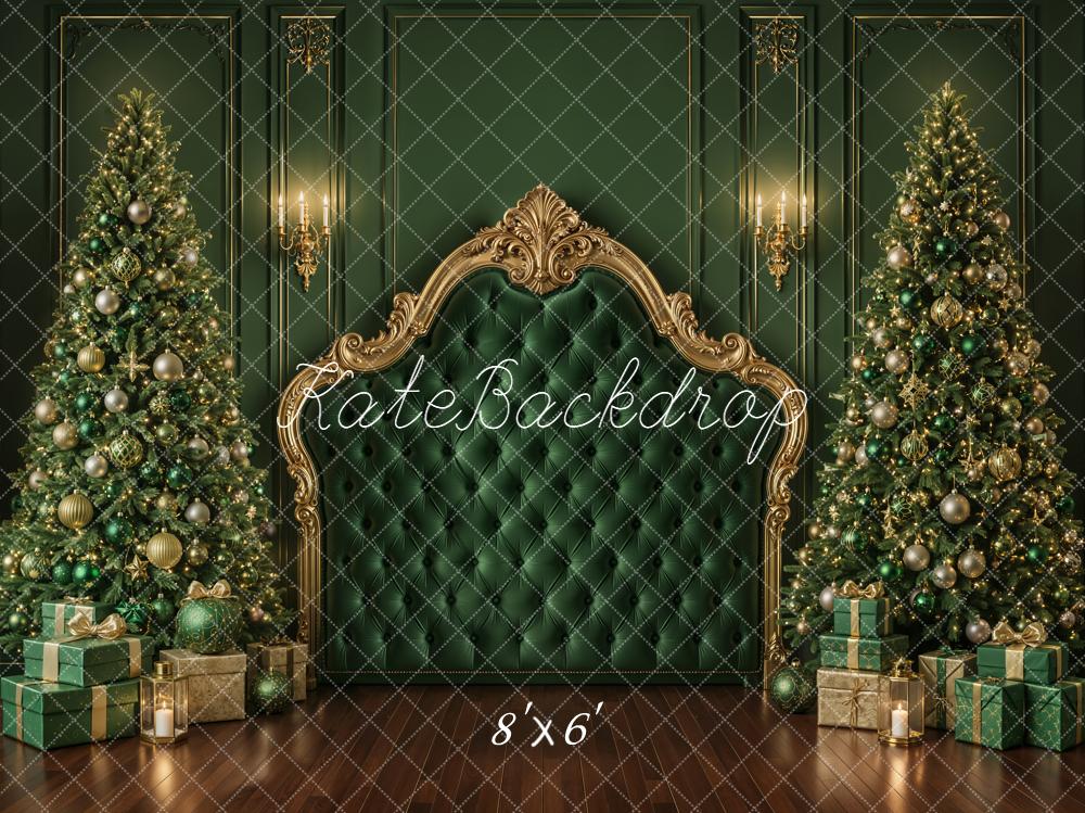 Kate Christmas Green Throne Trees Fleece Backdrop Designed by Emetselch