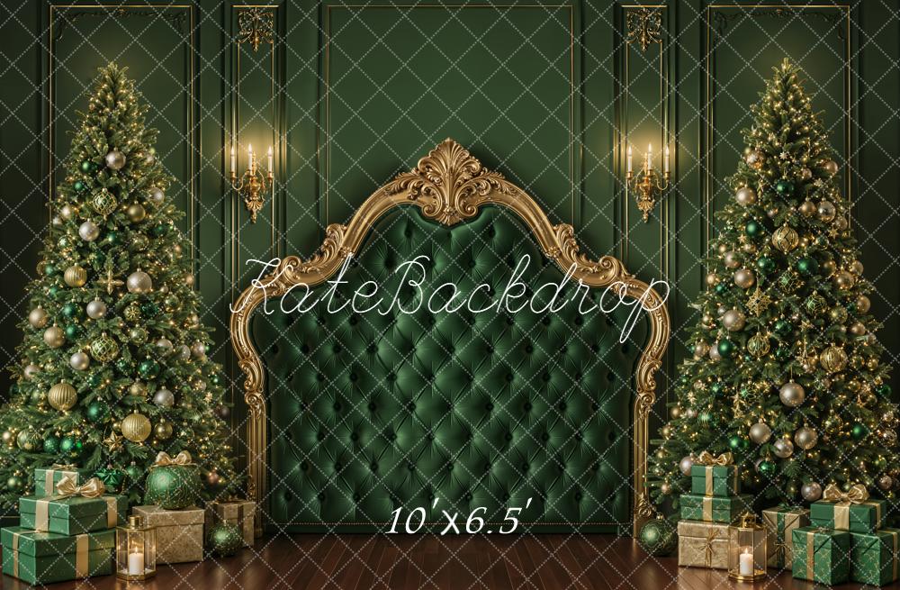 Kate Christmas Green Throne Trees Fleece Backdrop Designed by Emetselch - Image 2
