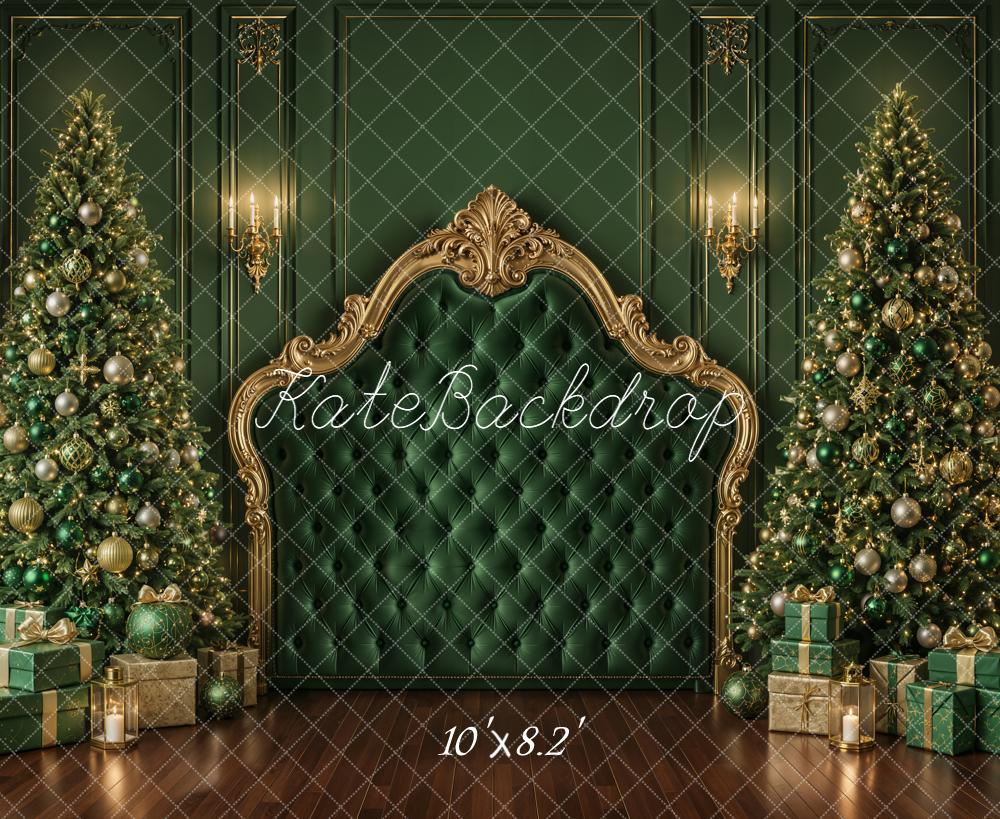 Kate Christmas Green Throne Trees Fleece Backdrop Designed by Emetselch - Image 3