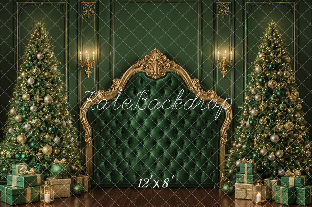 Kate Christmas Green Throne Trees Fleece Backdrop Designed by Emetselch - Image 4