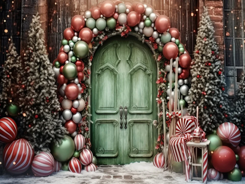 Kate Christmas Holiday Balloon Arch Green Door Backdrop for Photography - Image 5