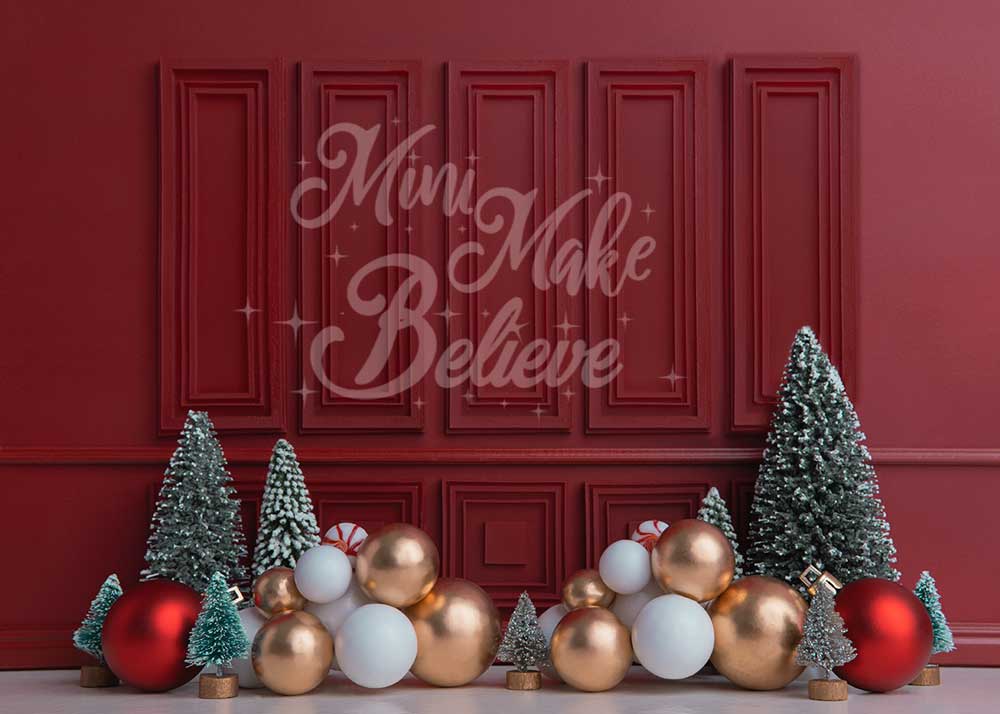 Kate Christmas Holiday Red Wall Trees Backdrop Designed by Mini MakeBelieve