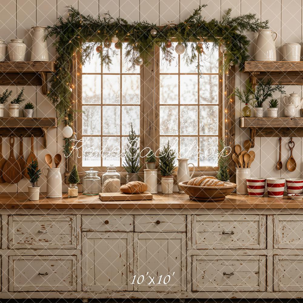 Kate Christmas Kitchen Window Rustic Shelves Backdrop Designed by Emetselch - Image 7