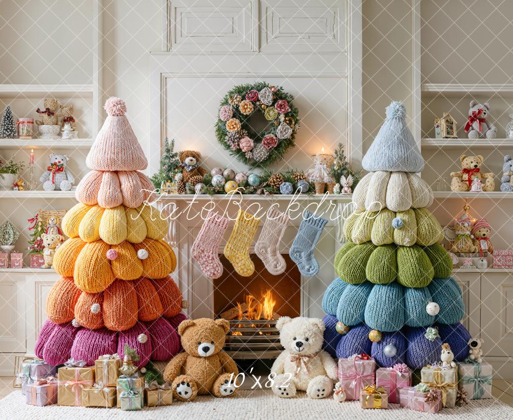 Kate Christmas Knitted Trees Presents Fireplace Backdrop Designed by Emetselch - Image 6