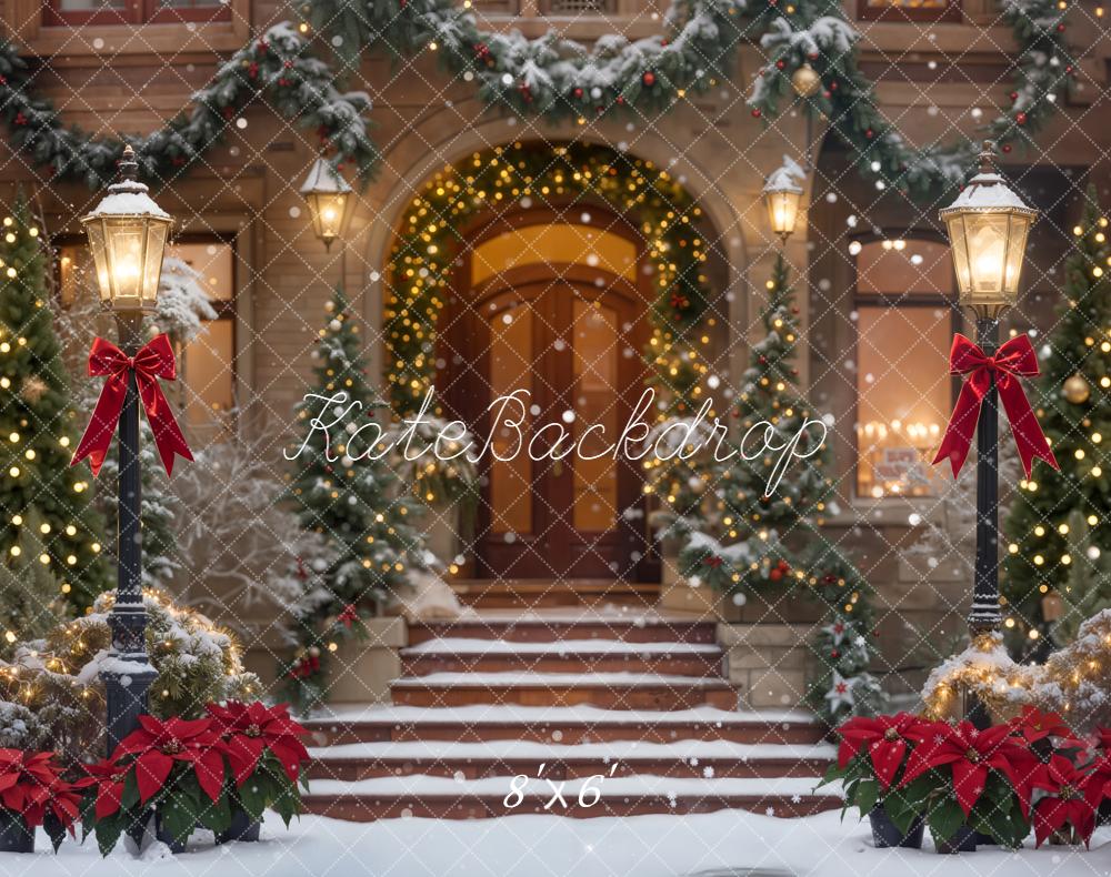 Kate Christmas Lanterns Wreath Garland Fleece Backdrop Designed by Emetselch