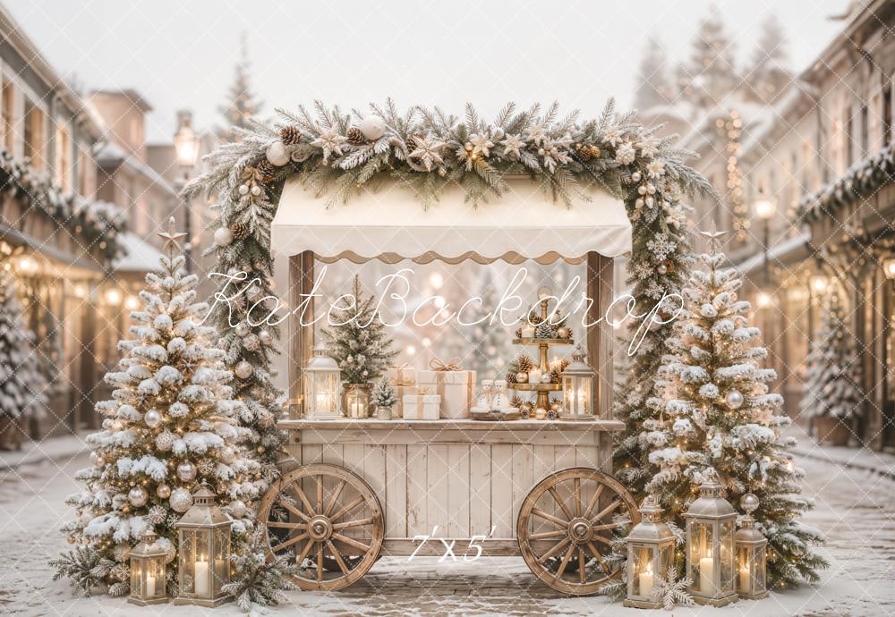 Kate Christmas Market Cart Snowy Trees Lanterns Backdrop Designed by Emetselch
