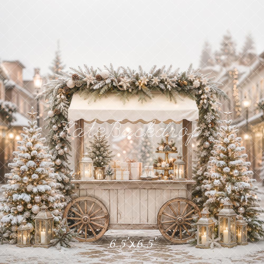 Kate Christmas Market Cart Snowy Trees Lanterns Backdrop Designed by Emetselch - Image 2