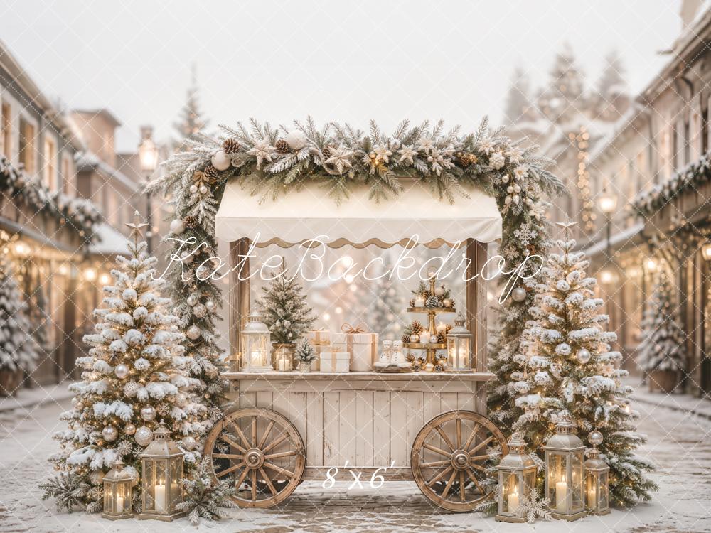 Kate Christmas Market Cart Snowy Trees Lanterns Backdrop Designed by Emetselch - Image 3