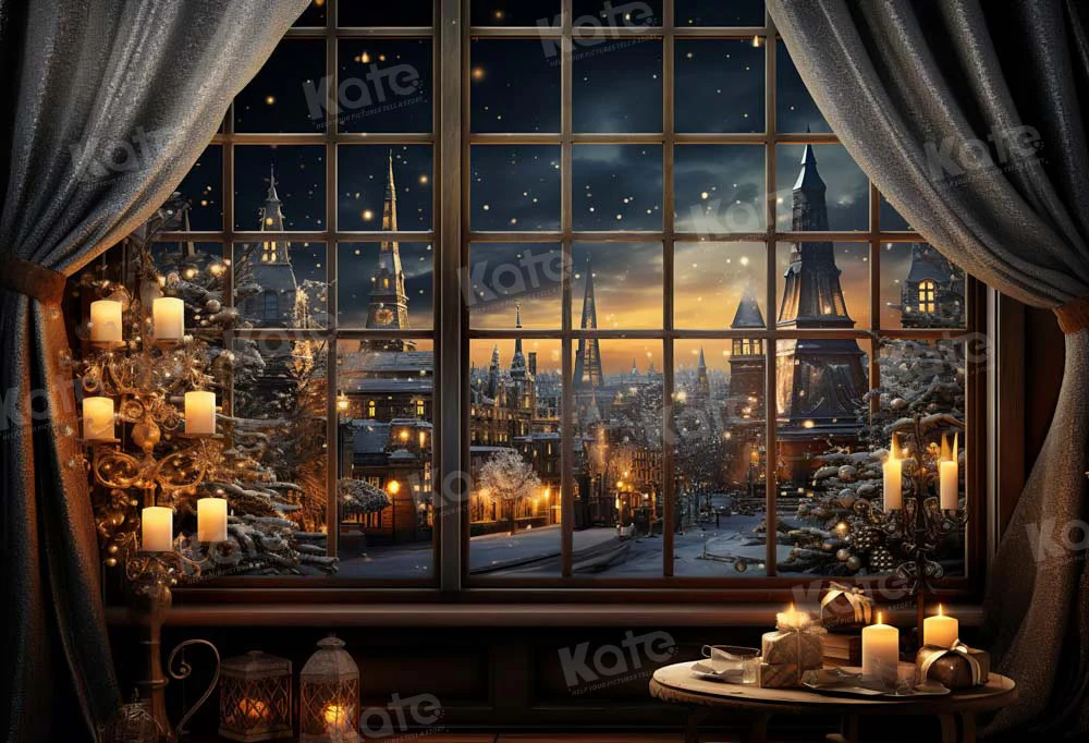 Kate Christmas Night Town Window Candle Backdrop Designed by Emetselch - Image 2