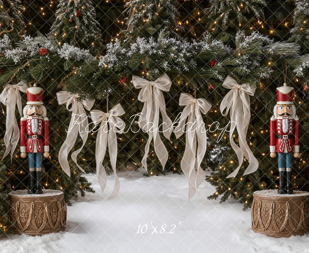 Kate Christmas Nutcracker Evergreen Bows Fleece Backdrop Designed by Emetselch - Image 3