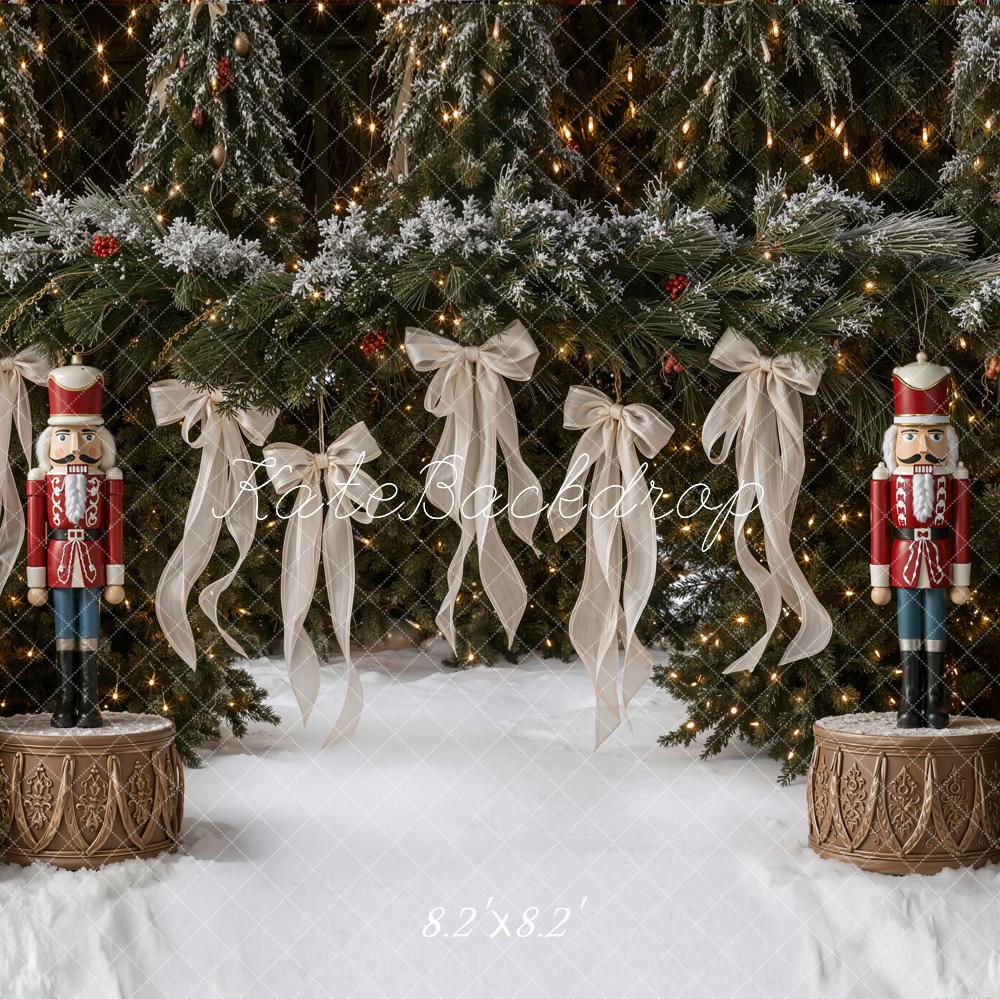 Kate Christmas Nutcracker Ribbon Snowy Trees Backdrop Designed by Emetselch - Image 5