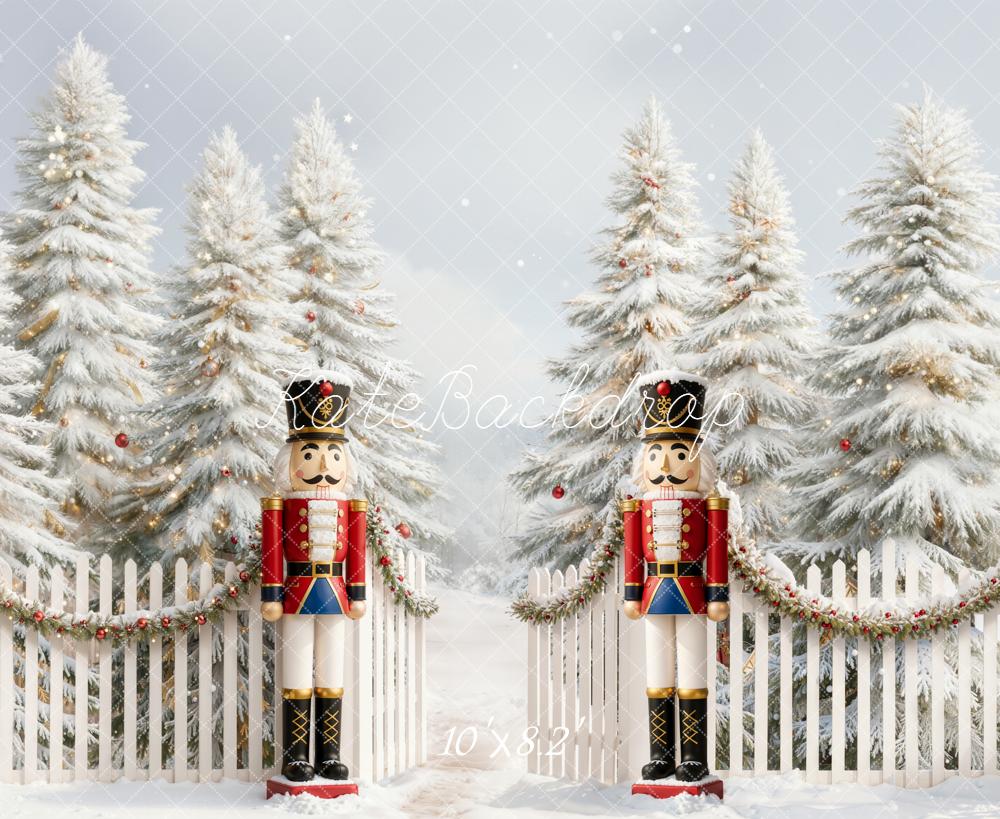 Kate Christmas Nutcracker Snowy Trees Fence Backdrop Designed by Emetselch - Image 6