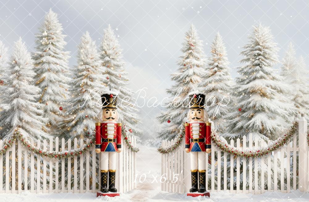 Kate Christmas Nutcracker Snowy Trees Fleece Backdrop Designed by Emetselch - Image 2