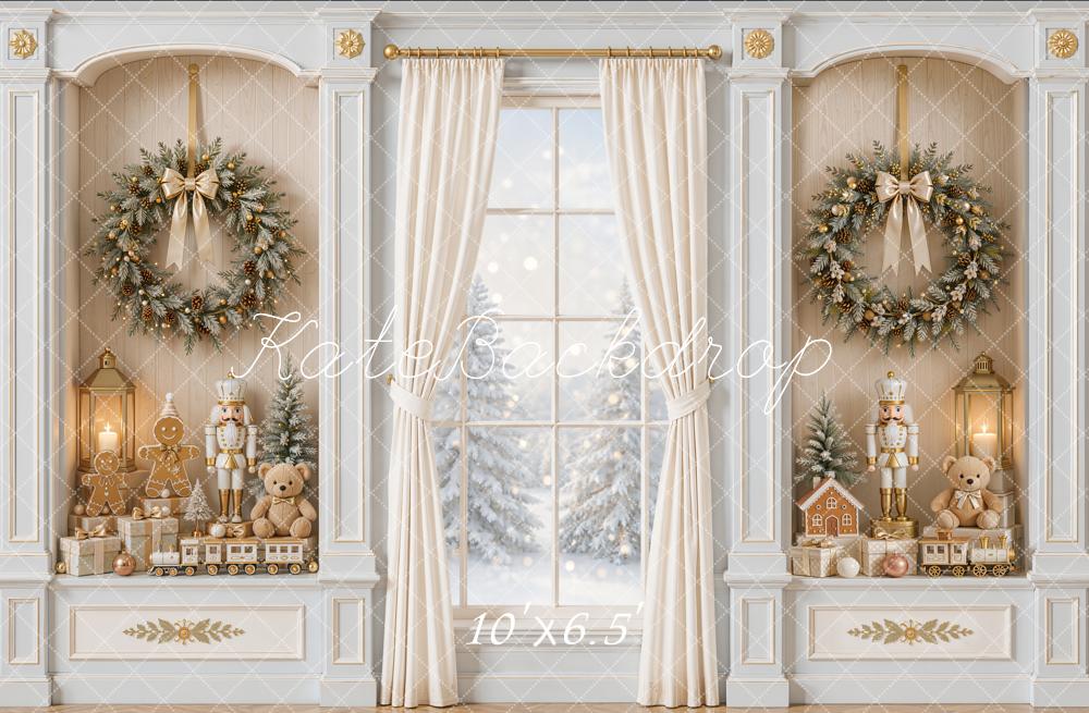 Kate Christmas Nutcracker Wreath Window Fleece Backdrop Designed by Emetselch - Image 2