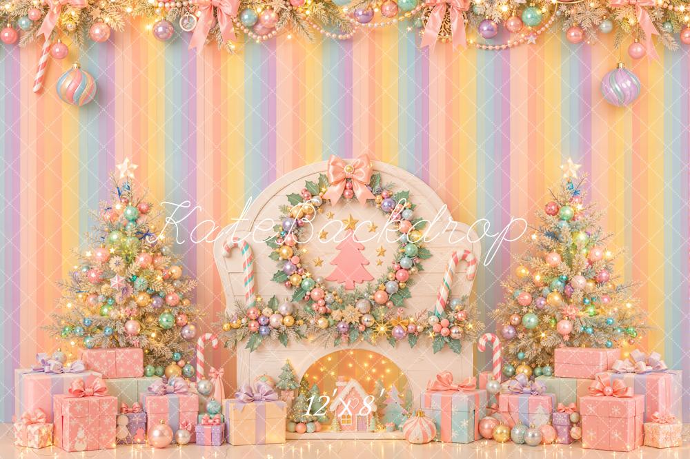 Kate Christmas Pastel Fireplace Garland Presents Trees Backdrop Designed by Emetselch - Image 8