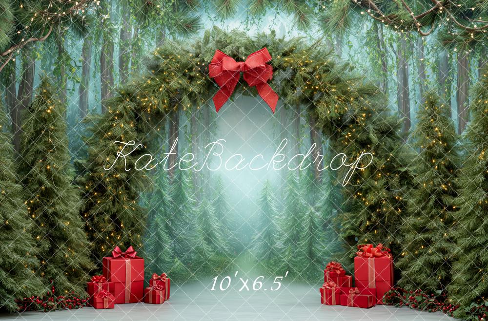 Kate Christmas Pine Arch Red Presents Fleece Backdrop Designed by Patty Robert - Image 2