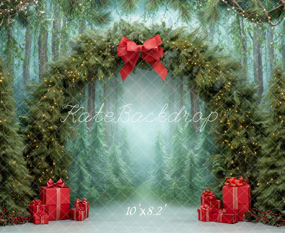 Kate Christmas Pine Arch Red Presents Lights Backdrop Designed by Patty Robert - Image 6
