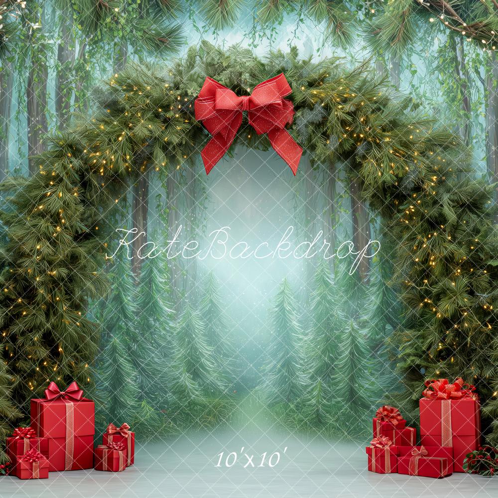 Kate Christmas Pine Arch Red Presents Lights Backdrop Designed by Patty Robert - Image 7