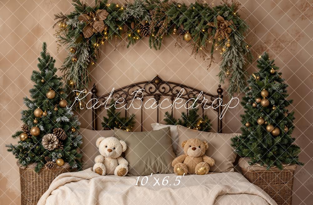 Kate Christmas Garland Teddy Bears Fleece Backdrop Designed by Emetselch
