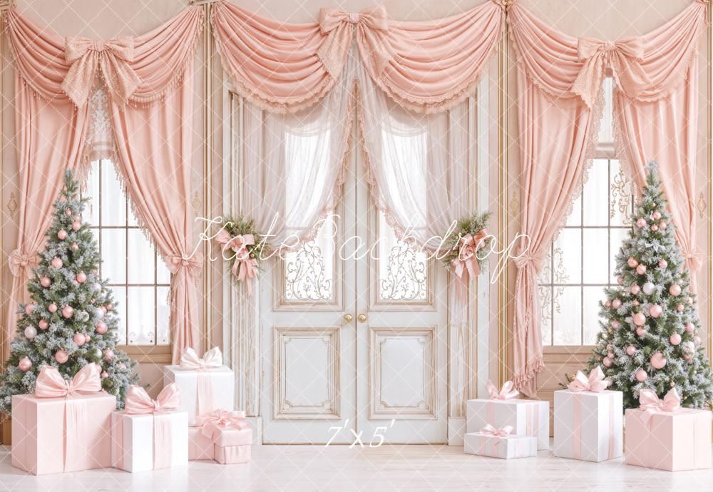 Kate Christmas Pink Curtain Gifts Backdrop Designed by Emetselch