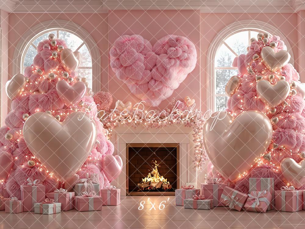 Kate Christmas Pink Trees Heart Presents Fleece Backdrop Designed by Emetselch