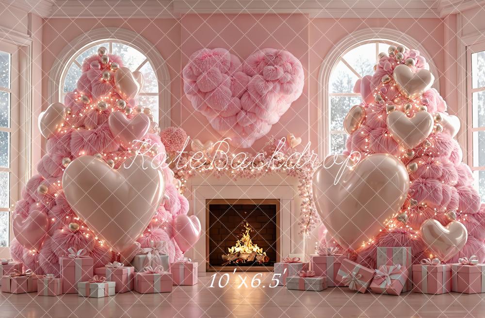 Kate Christmas Pink Trees Heart Presents Fleece Backdrop Designed by Emetselch - Image 2