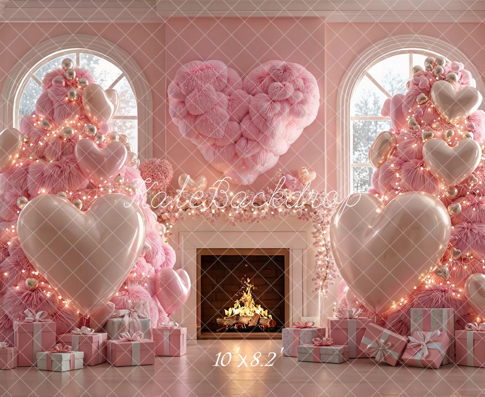 Kate Christmas Pink Trees Heart Presents Fleece Backdrop Designed by Emetselch - Image 3