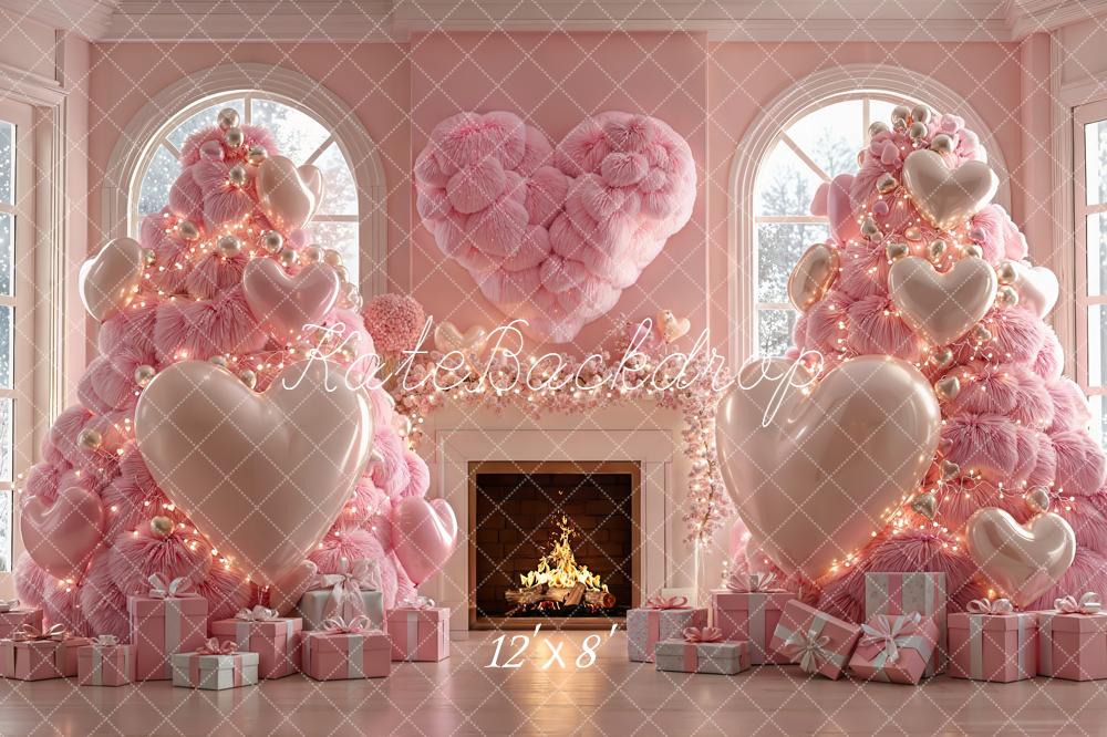 Kate Christmas Pink Trees Heart Presents Fleece Backdrop Designed by Emetselch - Image 4