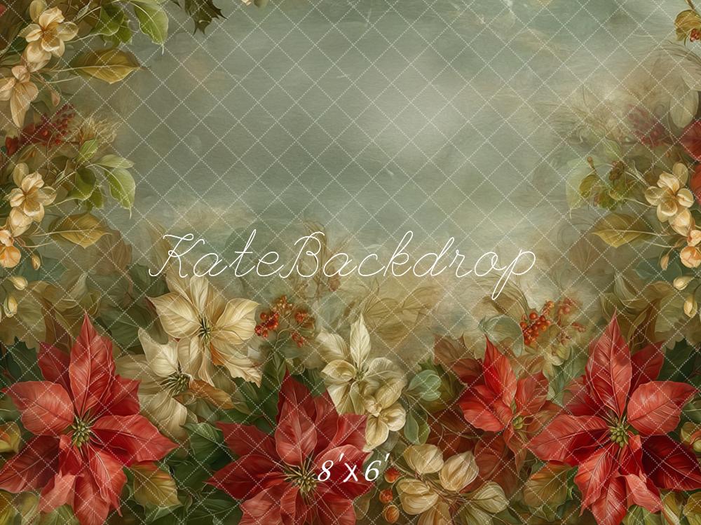 Kate Christmas Poinsettia Cream Flowers Backdrop Designed by Emetselch - Image 3