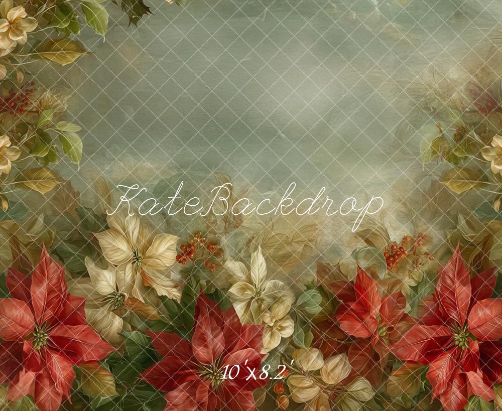 Kate Christmas Poinsettia Cream Flowers Backdrop Designed by Emetselch - Image 6