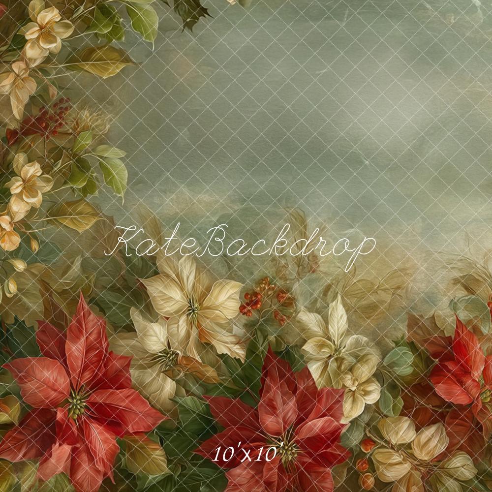 Kate Christmas Poinsettia Cream Flowers Backdrop Designed by Emetselch - Image 7