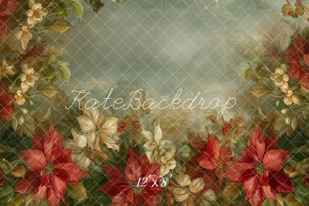 Kate Christmas Poinsettia Cream Flowers Backdrop Designed by Emetselch - Image 9