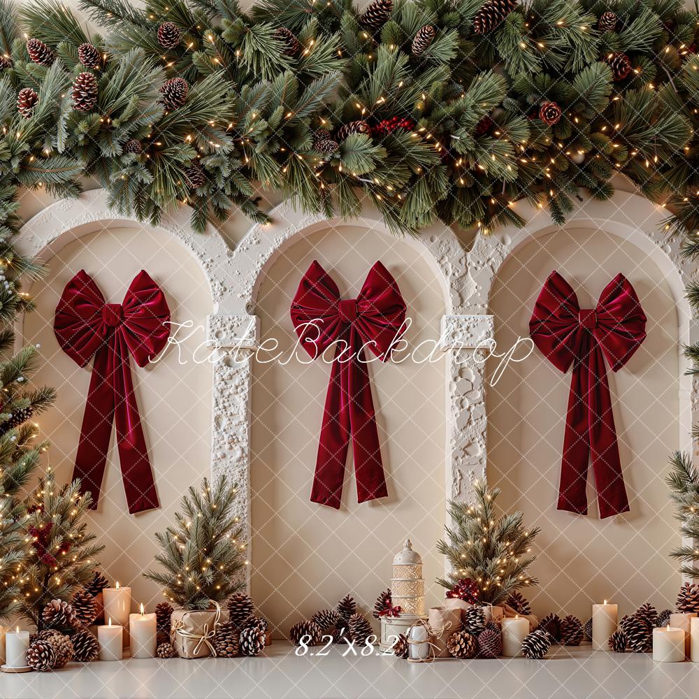 Kate Christmas Red Bows Pine Trees Candles Backdrop Designed by Emetselch - Image 5