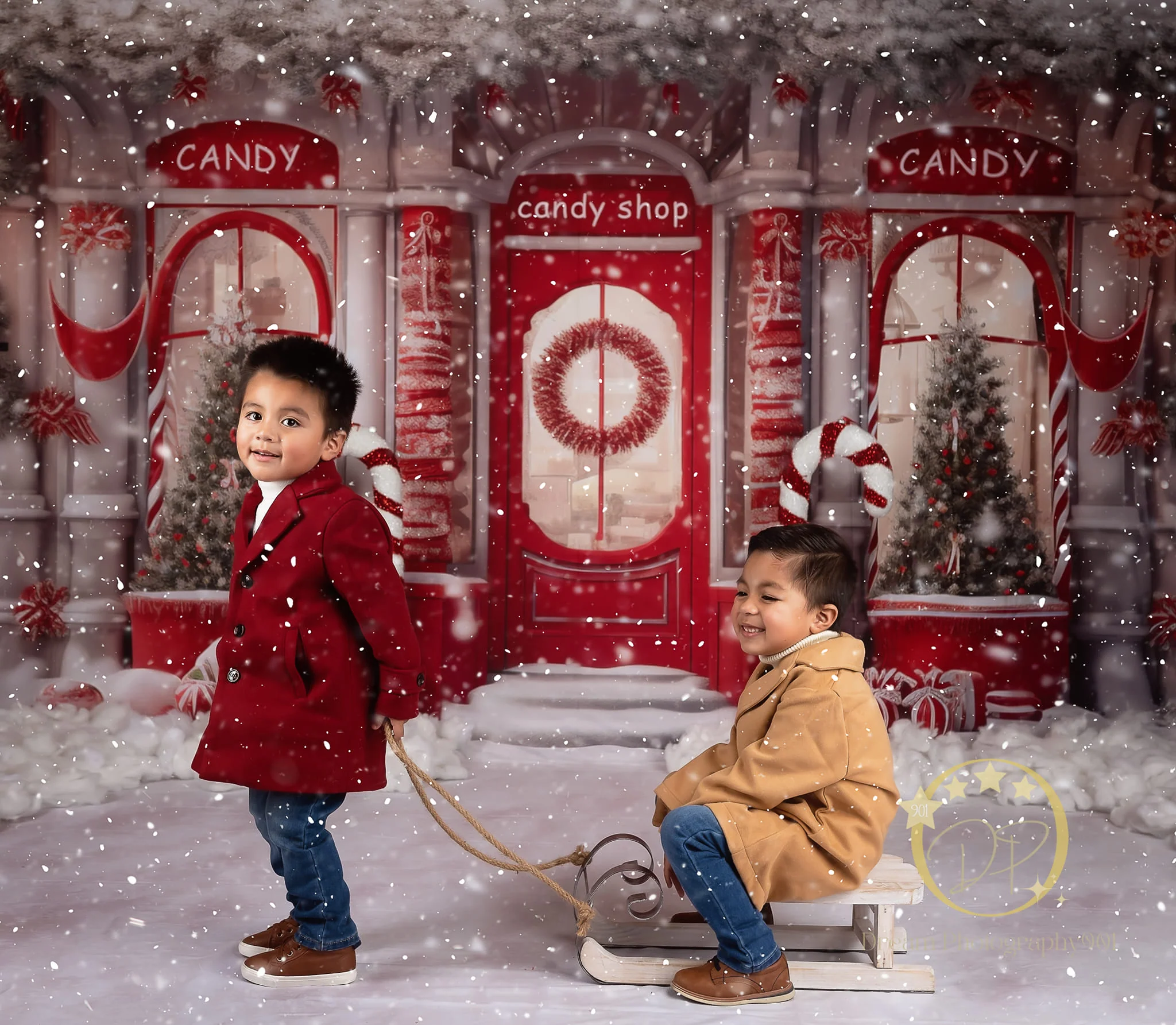 Kate Christmas Red Candy Shop Backdrop Designed by Chain Photography