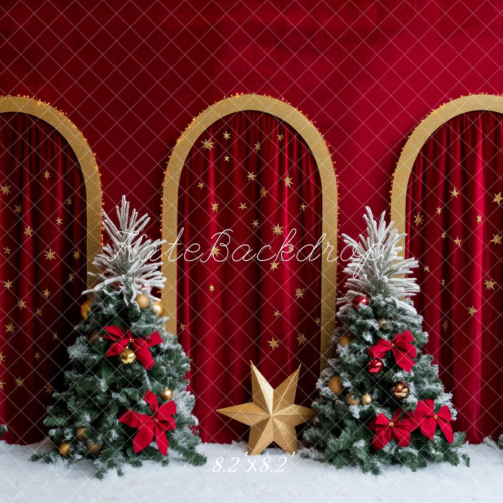 Kate Christmas Holiday Red Curtains Trees Backdrop Designed by Patty Robert - Image 5