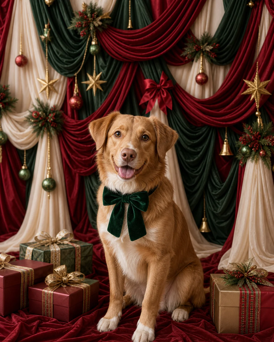 Kate Christmas Red Green Curtains Baubles Wreaths Backdrop Designed by Emetselch