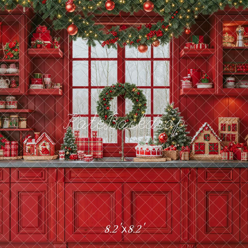 Kate Christmas Red Kitchen Garland Window Backdrop Designed by Emetselch - Image 5