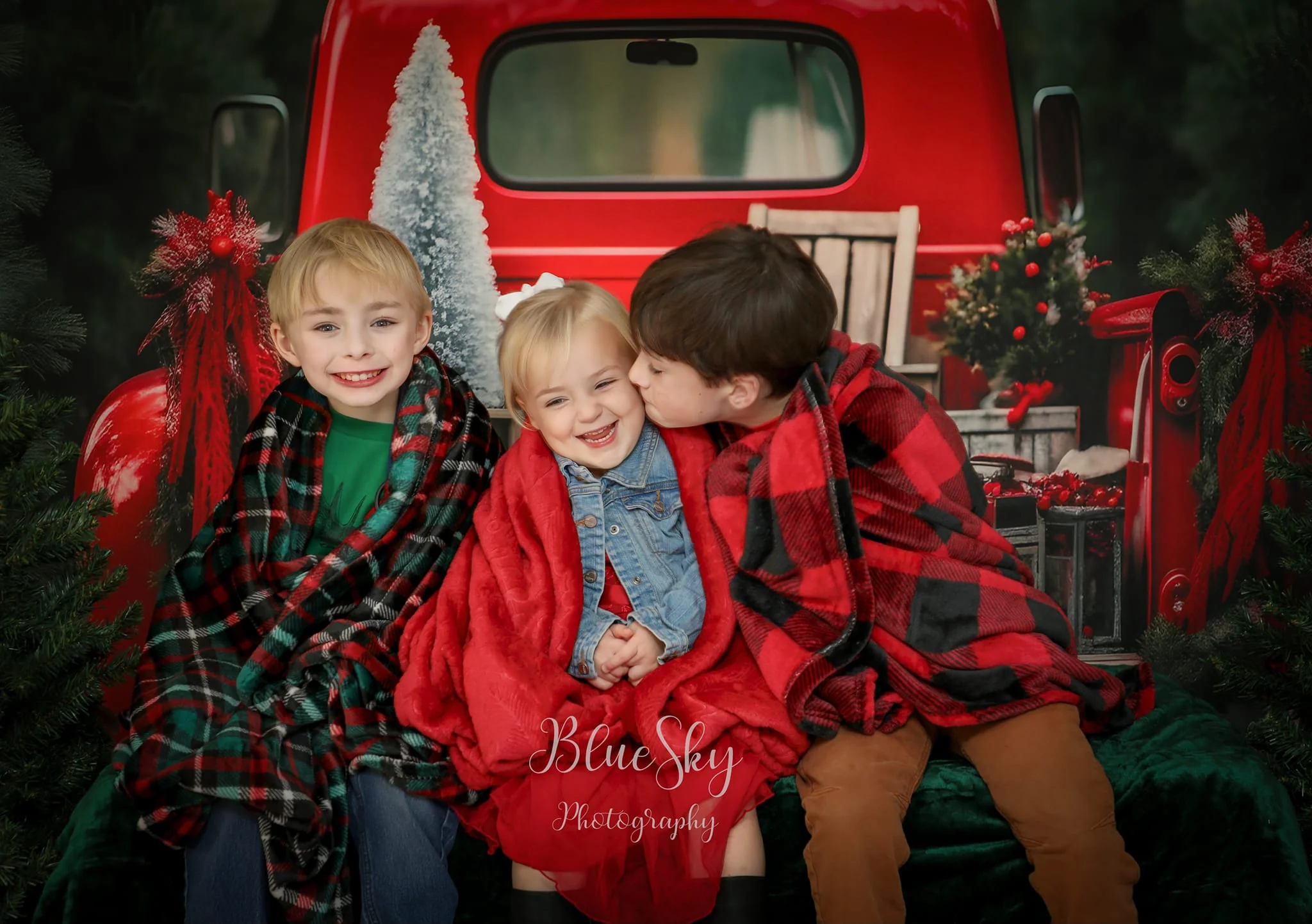 Kate Christmas Red Truck Backdrop for Photography