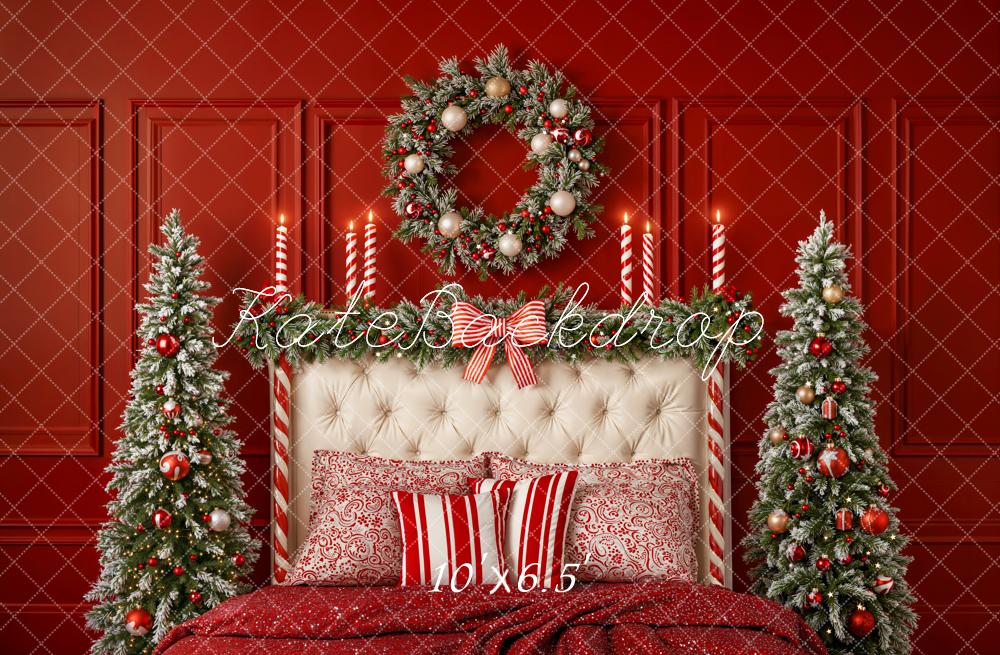 Kate Christmas Red Wall Bed Garland Trees Fleece Backdrop Designed by Emetselch - Image 2