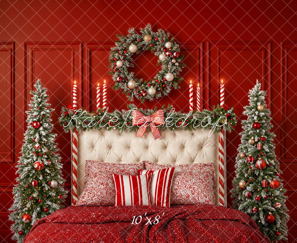 Kate Christmas Red Wall Bed Garland Trees Fleece Backdrop Designed by Emetselch - Image 3