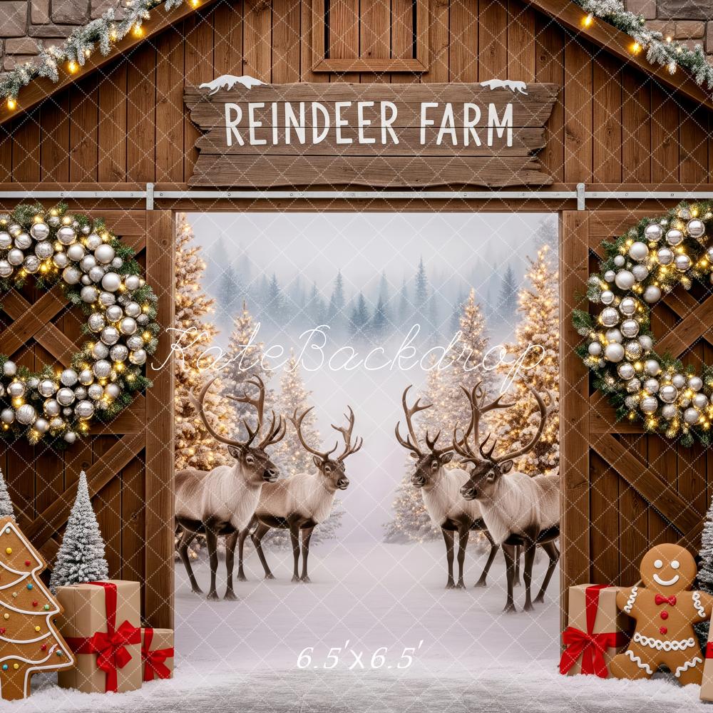 Kate Christmas Reindeer Farm Wreath Gifts Backdrop Designed by Patty Robert - Image 2