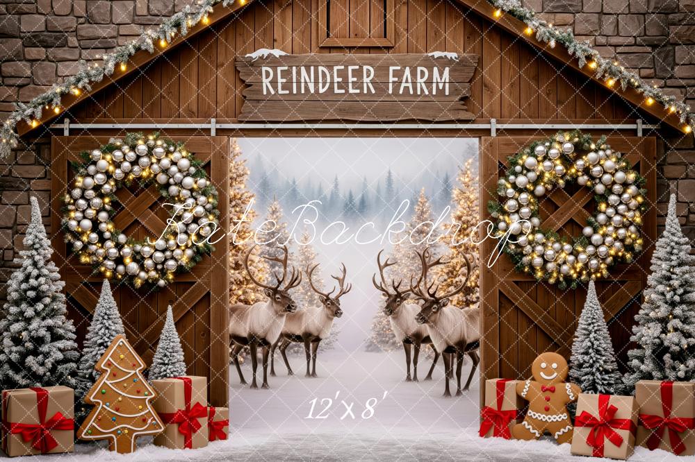 Kate Christmas Reindeer Farm Wreath Gifts Backdrop Designed by Patty Robert - Image 8