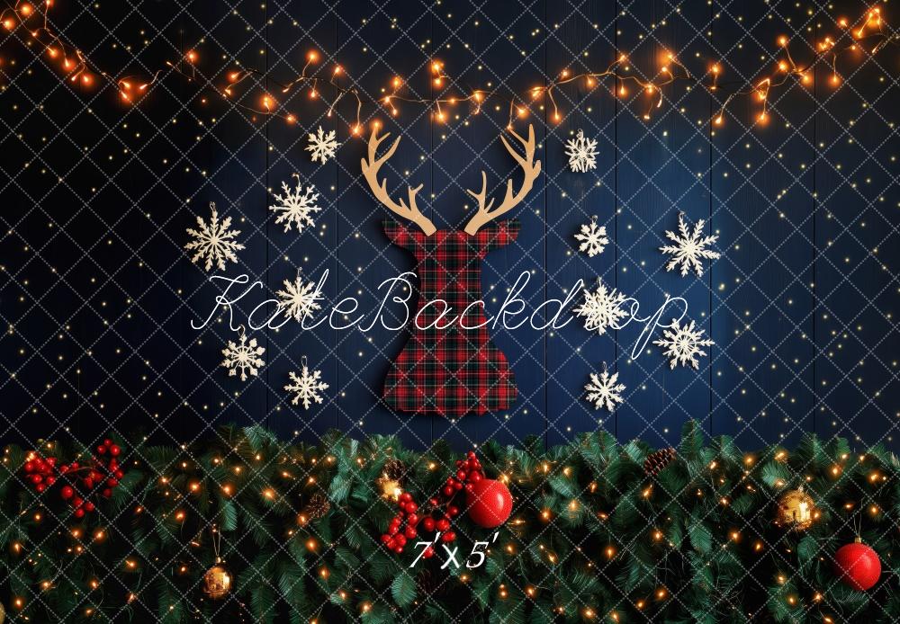 Kate Christmas Reindeer Snowflake Lights Backdrop Designed by Patty Robert