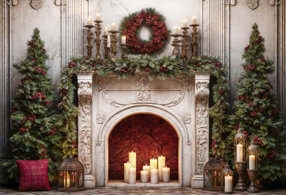 Kate Christmas Retro Fireplace Backdrop Designed by Emetselch - Image 2