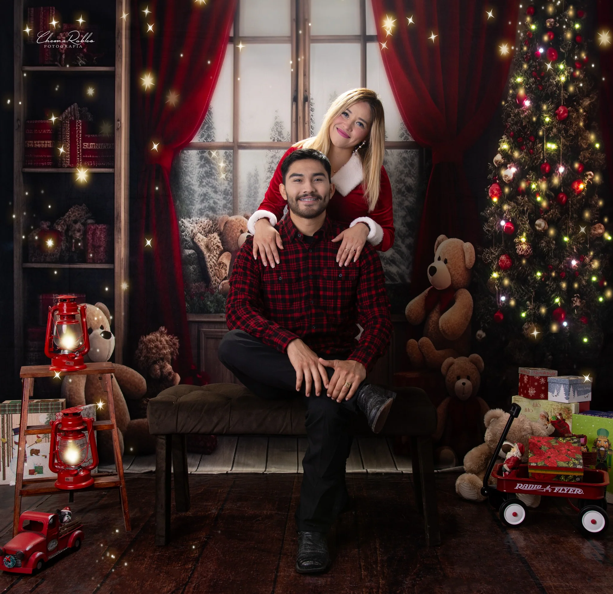Kate Christmas Room Teddy Bear Window Backdrop Designed by Chain Photography