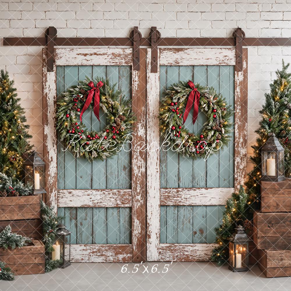 Kate Christmas Rustic Vintage Blue Door Backdrop Designed by Emetselch - Image 2