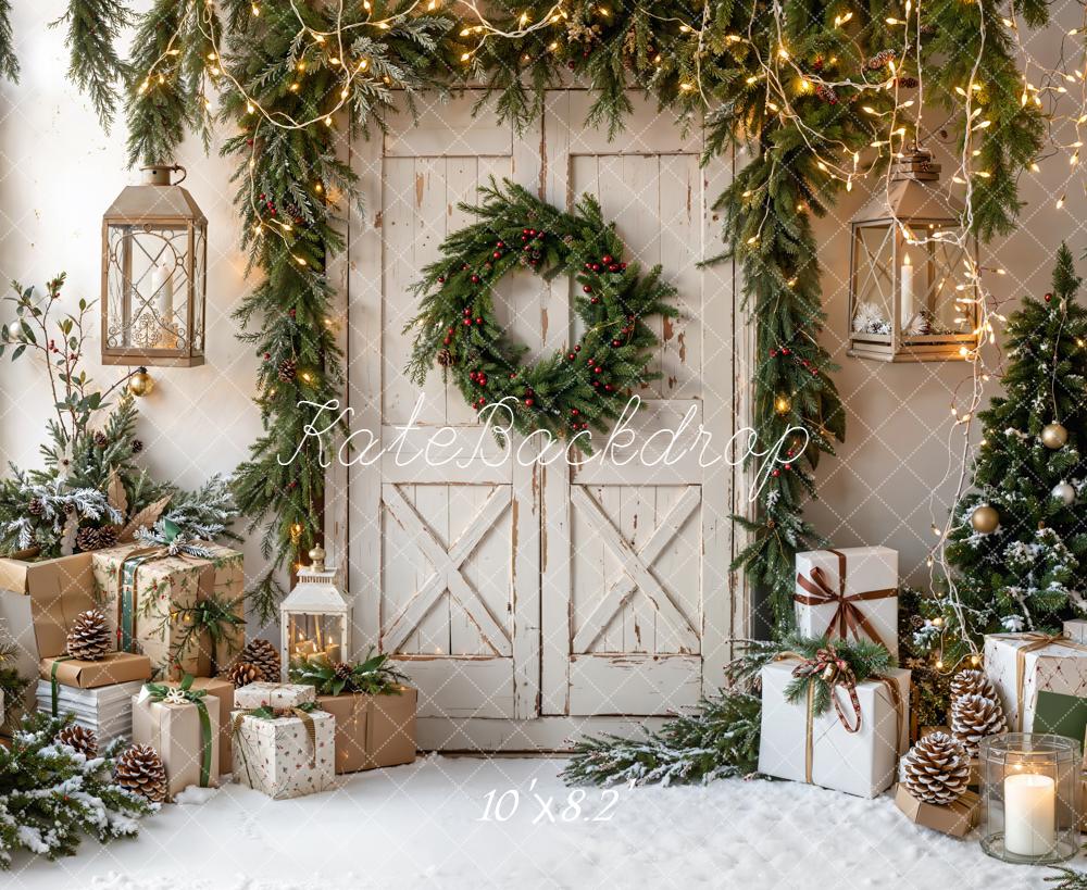 Kate Christmas Rustic Wreath Barn Door Gifts Backdrop Designed by Emetselch - Image 5